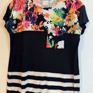 Vibrant Floral and Striped Short Sleeve Top